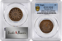 1787 Fugio Copper. Pointed Rays. Newman 16-N, W-6925. Rarity-3. STATES UNITED, 4 Cinquefoils. EF-45 (PCGS).

A remarkably high quality example of th...