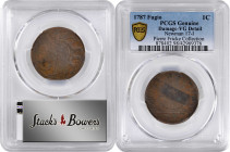 1787 Fugio Copper. Pointed Rays. Newman 17-I, W-6930. Rarity-7. UNITED STATES, 4 Cinquefoils. VG Details--Damage (PCGS).

A serious rarity in the Fu...