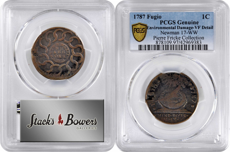1787 Fugio Copper. Pointed Rays. Newman 17-WW, W-6945. Rarity-6. STATES UNITED, ...
