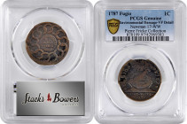 1787 Fugio Copper. Pointed Rays. Newman 17-WW, W-6945. Rarity-6. STATES UNITED, 4 Cinquefoils. VF Details--Environmental Damage (PCGS).

Medium brow...