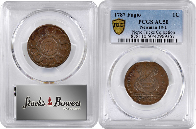1787 Fugio Copper. Pointed Rays. Newman 18-U, W-6960. Rarity-4. STATES UNITED, 4...