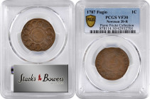1787 Fugio Copper. Pointed Rays. Newman 20-R, W-6990. Rarity-6. STATES UNITED, 4 Cinquefoils. VF-30 (PCGS).

Pleasing, original light brown surfaces...