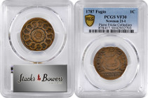 1787 Fugio Copper. Pointed Rays. Newman 21-I, W-7010. Rarity-4. UNITED STATES, 4 Cinquefoils. VF-30 (PCGS).

A wonderfully choice example of this sc...