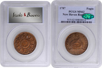 "1787" (ca. 1860) Fugio Copper. "New Haven Restrike." Newman 104-FF, W-17560. Rarity-3. Brass. MS-62 (PCGS). CAC.

An exceptionally vivid piece with...