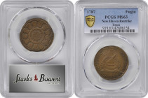 "1787" (ca. 1860) Fugio Copper. "New Haven Restrike". Newman 104-FF, W-17560. Rarity-3. Brass. MS-63 (PCGS).

An overall sharply defined example fro...