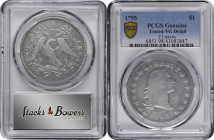 1795 Flowing Hair Silver Dollar. BB-21, B-1. Rarity-2. Two Leaves. VG Details--Tooled (PCGS).

Richly toned slate-gray surfaces display lighter acce...