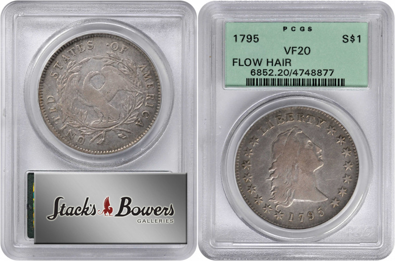 1795 Flowing Hair Silver Dollar. BB-25, B-6. Rarity-3. Three Leaves. VF-20 (PCGS...