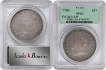 1795 Flowing Hair Silver Dollar. BB-25, B-6. Rarity-3. Three Leaves. VF-20 (PCGS). OGH.

Warmly patinated in dominant pewter-gray, both sides exhibi...