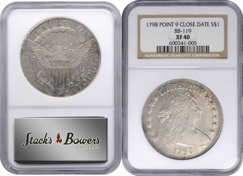 1798 Draped Bust Silver Dollar. Heraldic Eagle. BB-119, B-29. Rarity-4. Pointed ...