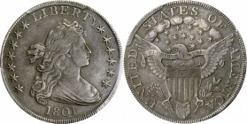 1801 Draped Bust Silver Dollar. BB-213, B-3. Rarity-3. EF-40 (PCGS).

Slightly mottled steel-gray to a base of pewter, this handsomely toned example...