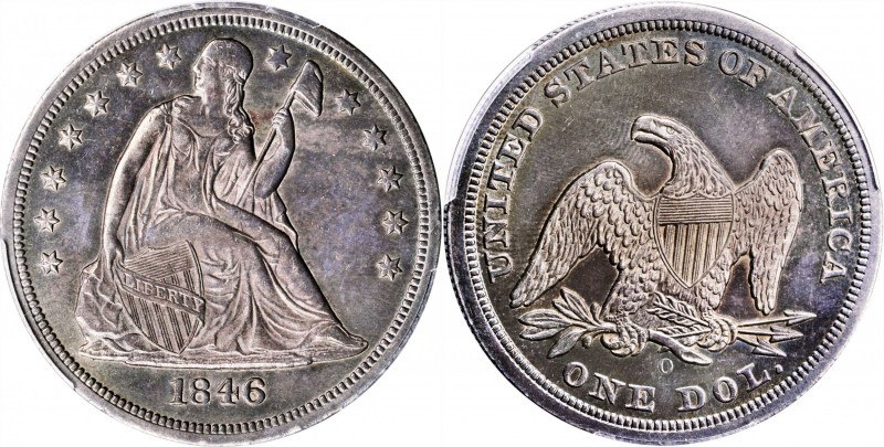 1846-O Liberty Seated Silver Dollar. OC-1, the only known dies. Rarity-2. AU-58 ...