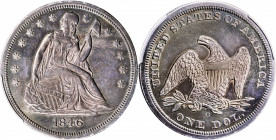1846-O Liberty Seated Silver Dollar. OC-1, the only known dies. Rarity-2. AU-58 (PCGS).

This boldly struck example features delicate silver-gray to...