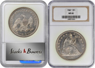 1847 Liberty Seated Silver Dollar. OC-2. Rarity-1. MS-62 (NGC).

Brilliant apart from subtle champagne-gold highlights, this is a boldly struck exam...