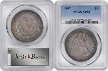 1847 Liberty Seated Silver Dollar. OC-1. Rarity-1. AU-58 (PCGS).

Toned in various light hues on both sides. The surfaces are pleasing as the reflec...