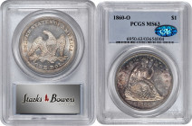1860-O Liberty Seated Silver Dollar. OC-4. Rarity-2. MS-63 (PCGS). CAC.

The satiny surfaces are nicely toned on the obverse in mottled purple-gray ...