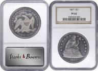 1867 Liberty Seated Silver Dollar. Proof-62 (NGC).

Only 625 Proofs were struck in 1867 along with just 46,900 circulation strikes, creating a date ...