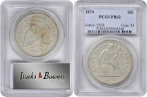 1870 Liberty Seated Silver Dollar. Proof-62 (PCGS).

Veiled in dusky pewter gray patina, glints of golden-olive iridescence are more pronounced on t...