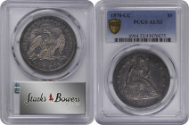 1870-CC Liberty Seated Silver Dollar. OC-6. Rarity-5+. Close CC. AU-53 (PCGS).

This AU-53 example is moderately toned in violet-gray hues with just...