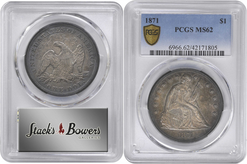 1871 Liberty Seated Silver Dollar. OC-13. Rarity-2. MS-62 (PCGS).

Richly tone...