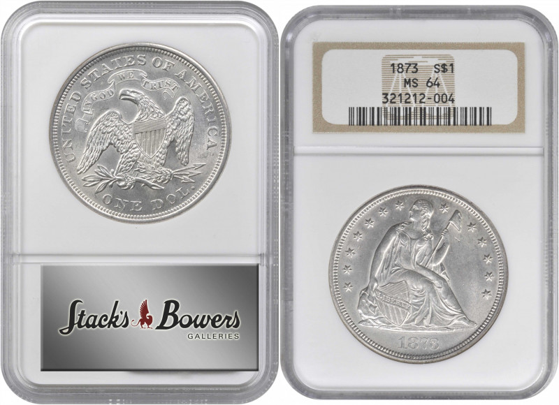 1873 Liberty Seated Silver Dollar. OC-4. Rarity-3. MS-64 (NGC).

Rare and invi...