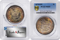 1878 Morgan Silver Dollar. 8 Tailfeathers. MS-65 (PCGS).

Dominant lime-gold and crimson toning overlays the obverse while golden, olive and steel g...