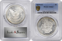 1879-CC Morgan Silver Dollar. Clear CC. MS-63 (PCGS).

Bright and ice-white, save for a thin crescent of deep antique-golden color at the top of the...