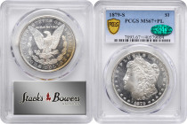 1879-S Morgan Silver Dollar. MS-67+ PL (PCGS). CAC.

A splendid example, both sides are brilliant, save for a splash of bright gold at the lower rig...