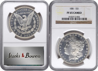 1881 Morgan Silver Dollar. Proof-65 Cameo (NGC).

Deeply mirrored fields appear either brilliant silver or dark black, depending on the angle of the...