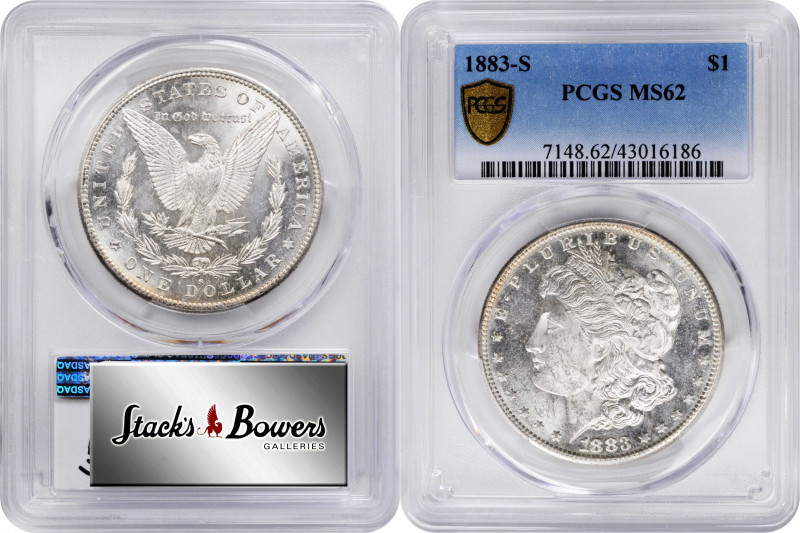 1883-S Morgan Silver Dollar. MS-62 (PCGS).

Brilliant, intensely lustrous surf...