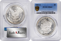 1883-S Morgan Silver Dollar. MS-62 (PCGS).

Brilliant, intensely lustrous surfaces also sport full striking detail on both sides. Although not as el...
