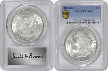 1884-CC Morgan Silver Dollar. MS-67 (PCGS).

This Superb Gem example combines frosty, fully detailed devices with satiny fields. Brilliant throughou...