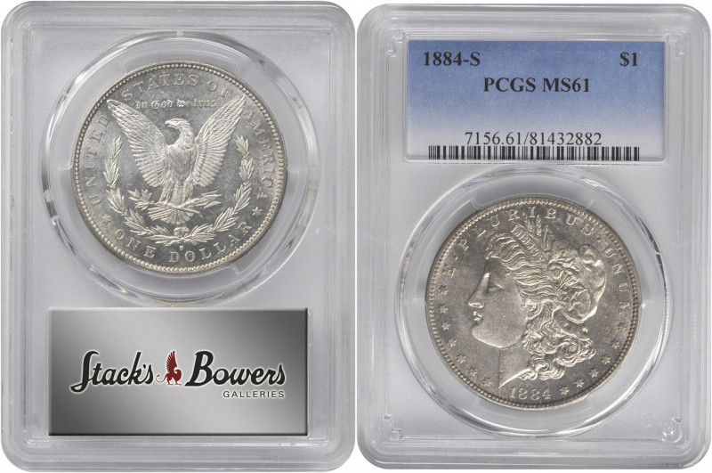 1884-S Morgan Silver Dollar. MS-61 (PCGS).

A fully lustrous, modestly proofli...