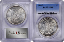 1884-S Morgan Silver Dollar. MS-61 (PCGS).

Important and desirable Uncirculated preservation for this eagerly sought Morgan dollar issue. Both side...