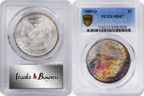 1885-O Morgan Silver Dollar. MS-67 (PCGS).

One for the toning enthusiast, this gorgeous Superb Gem combines a virtually brilliant reverse with an o...