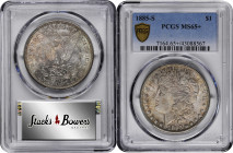 1885-S Morgan Silver Dollar. MS-65+ (PCGS).

Boldly and originally toned surfaces reveal deep olive-gold, brick-red and sea-blue iridescence as the ...