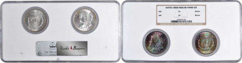 Two-Piece Battle Creek 1887 Toned Morgan Silver Dollar Set. (NGC).

Both coins...
