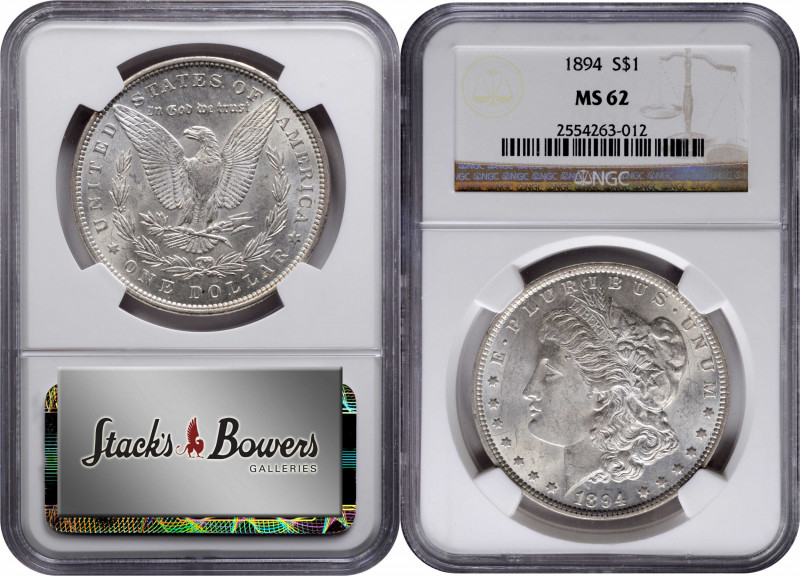 1894 Morgan Silver Dollar. MS-62 (NGC).

This crisply impressed, fully brillia...