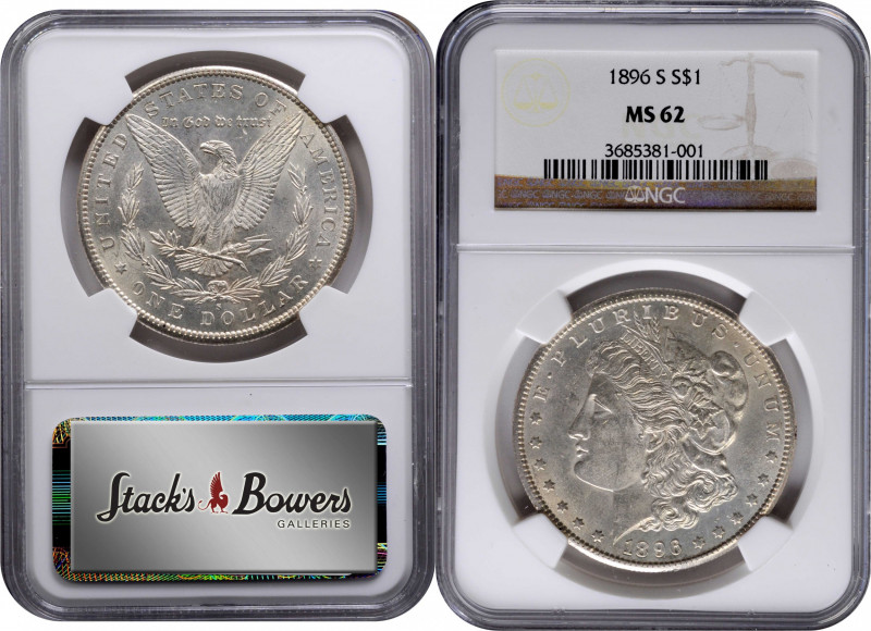 1896-S Morgan Silver Dollar. MS-62 (NGC).

A predominantly brilliant, frosty-w...