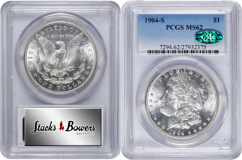 1904-S Morgan Silver Dollar. MS-62 (PCGS). CAC.

A sharply struck, intensely l...