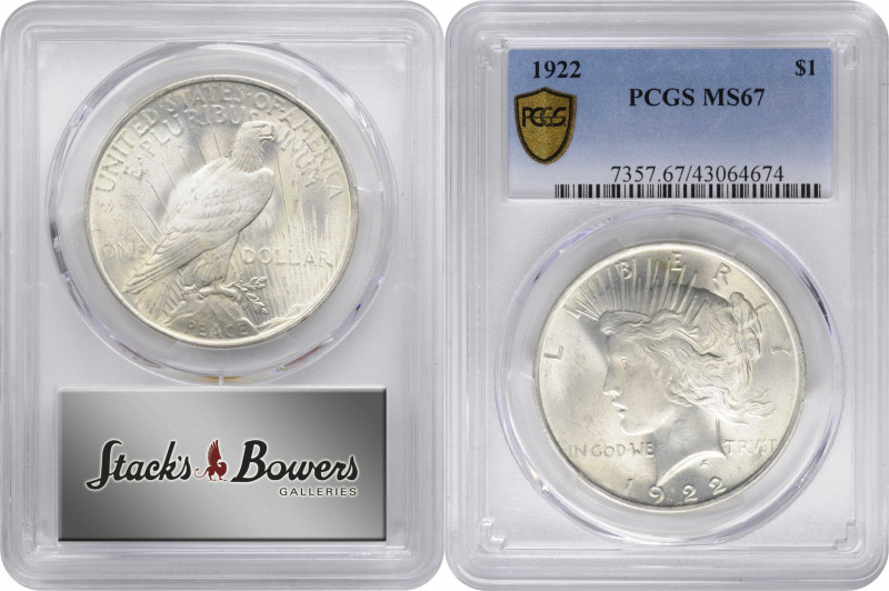 1922 Peace Silver Dollar. MS-67 (PCGS).

This fully struck example boasts the ...