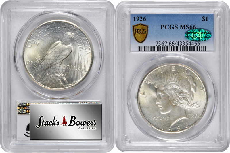 1926 Peace Silver Dollar. MS-66 (PCGS). CAC.

A sharply struck, highly lustrou...