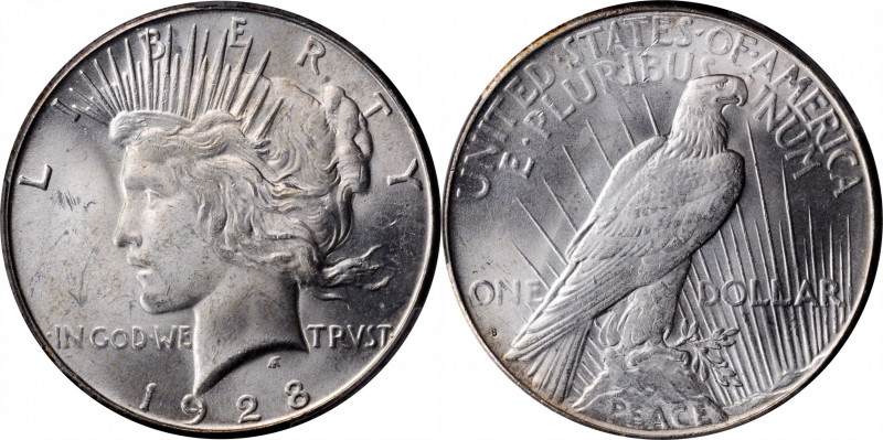 1928-S Peace Silver Dollar. MS-64+ (PCGS).

Mostly brilliant and equally lustr...