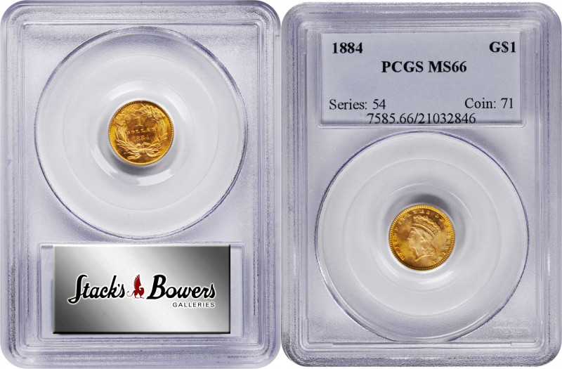 1884 Gold Dollar. MS-66 (PCGS).

Fully struck with intensely lustrous surfaces...