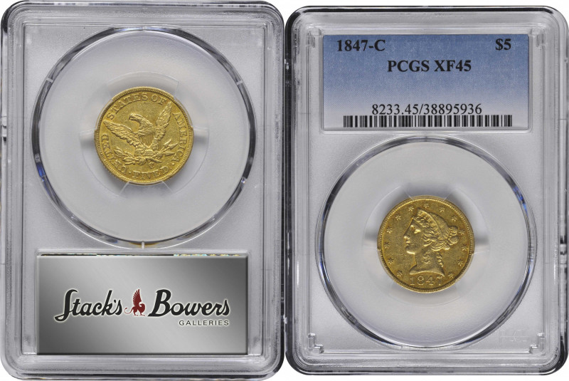 1847-C Liberty Head Half Eagle. Winter-1. EF-45 (PCGS).

Bold khaki-gold and b...