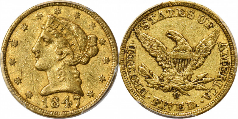 1847-C Liberty Head Half Eagle. Winter-1. EF Details--Cleaned (PCGS).

The 184...