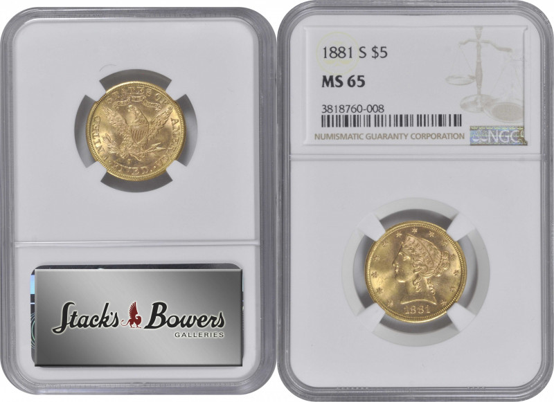 1881-S Liberty Head Half Eagle. MS-65 (NGC).

Bold cartwheel luster swirls on ...