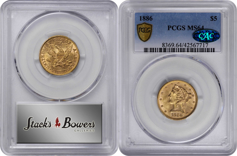 1886 Liberty Head Half Eagle. MS-64 (PCGS). CAC.

Well struck, lustrous, with ...