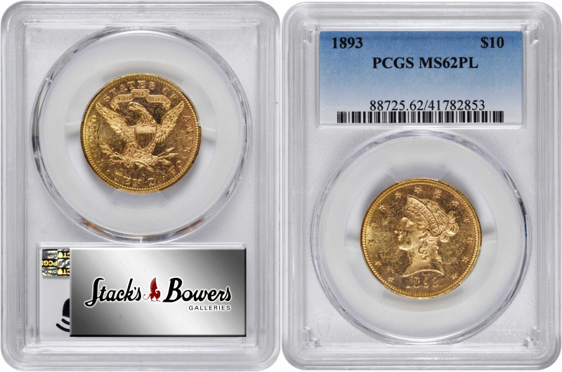 1893 Liberty Head Eagle. MS-62 PL (PCGS).

A vivid honey-rose example with an ...