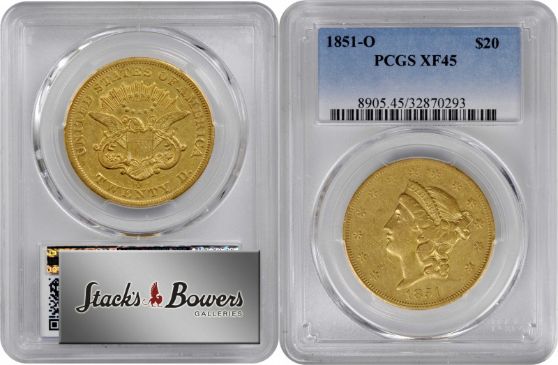 1851-O Liberty Head Double Eagle. Winter-2. EF-45 (PCGS).

Even honey-olive co...