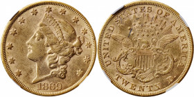 1869-S Liberty Head Double Eagle. AU-55 (NGC).

Vivid bright gold surfaces are near-fully lustrous with most design elements boldly, if not sharply ...